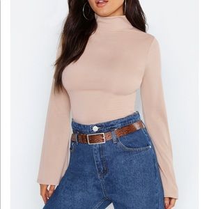 Rib Turtle Neck Flare Sleeve Top